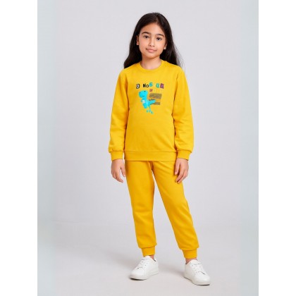 بجامة بأكمام طويلة بناتي للأطفال لون أصفر