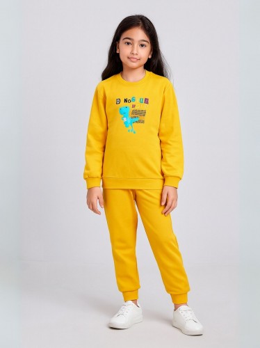 بجامة بأكمام طويلة بناتي للأطفال لون أصفر