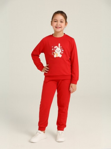 بجامة بأكمام طويلة بناتي للأطفال لون أحمر