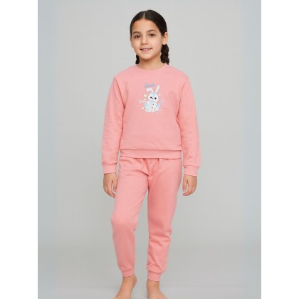 بجامة بأكمام طويلة بناتي للأطفال لون زهري