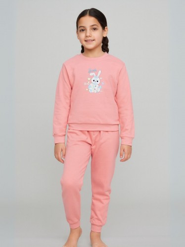 بجامة بأكمام طويلة بناتي للأطفال لون زهري