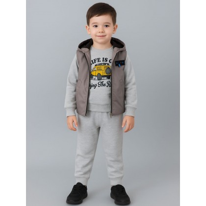 طقم مع فيزت(3 قطع) للأطفال لون سكني