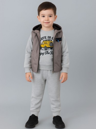 طقم مع فيزت(3 قطع) للأطفال لون سكني