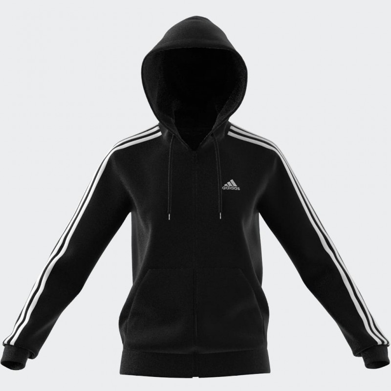 adidas Womens' Essentials 3-Stripes Full-Zip Fleece Hoodie - Black