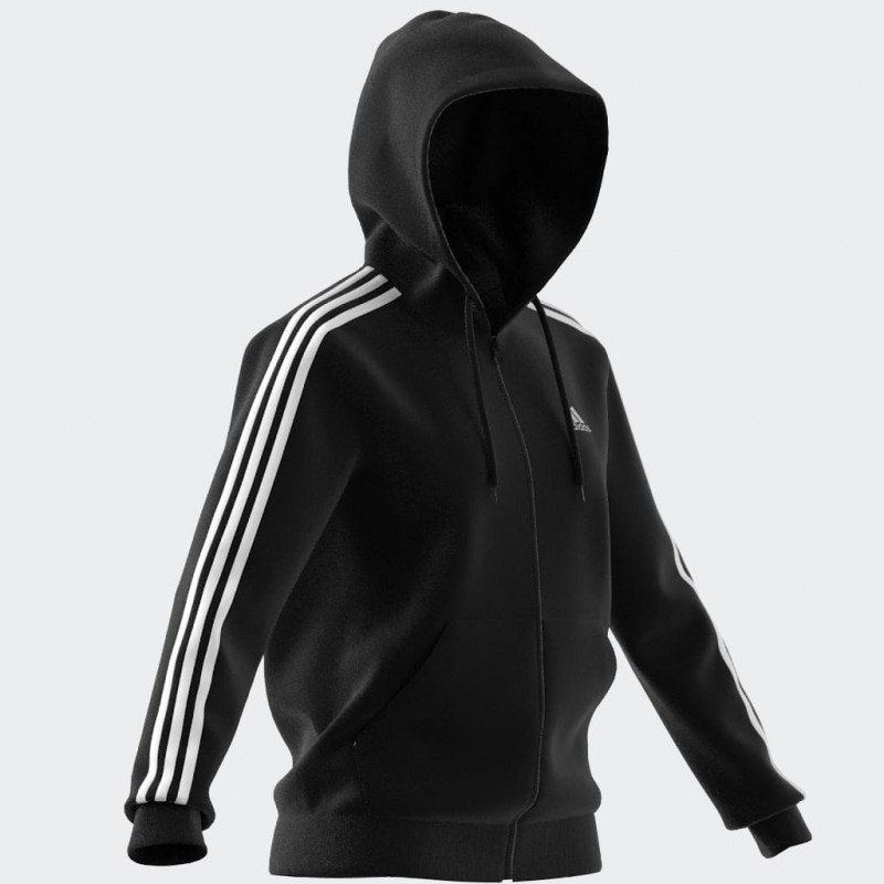 adidas Womens' Essentials 3-Stripes Full-Zip Fleece Hoodie - Black