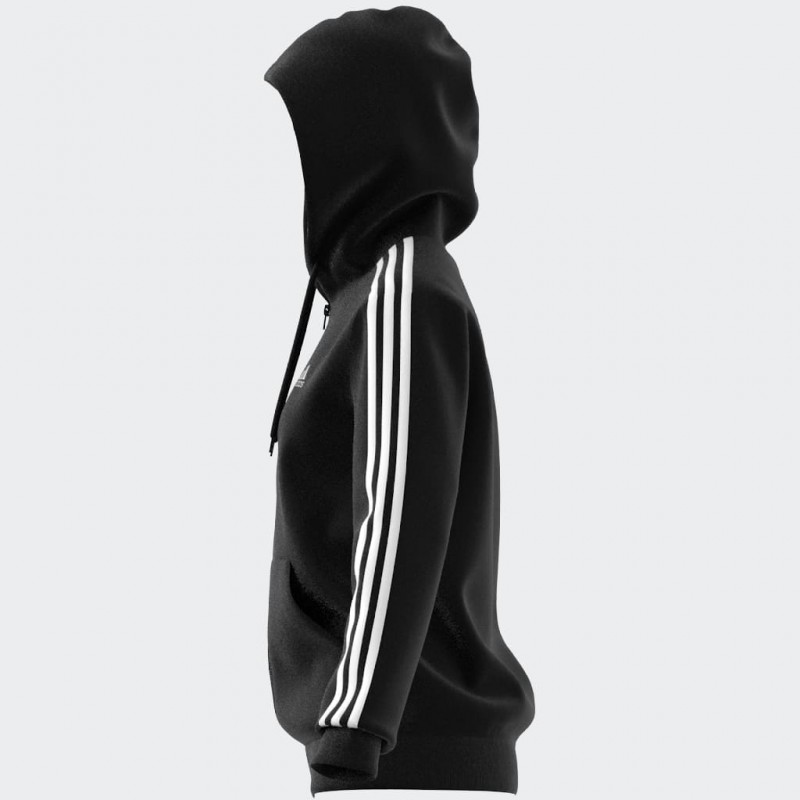 adidas Womens' Essentials 3-Stripes Full-Zip Fleece Hoodie - Black