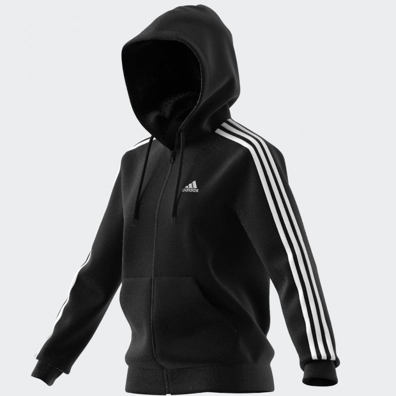 adidas Womens' Essentials 3-Stripes Full-Zip Fleece Hoodie - Black