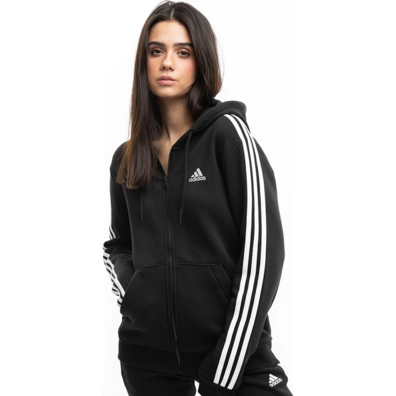 adidas Womens' Essentials 3-Stripes Full-Zip Fleece Hoodie - Black