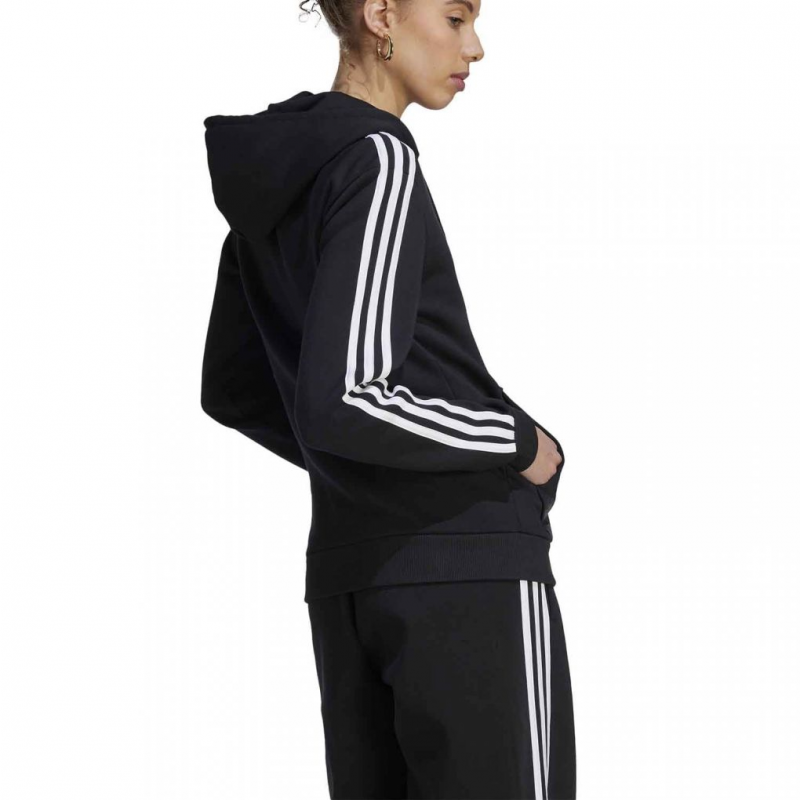 adidas Womens' Essentials 3-Stripes Full-Zip Fleece Hoodie - Black