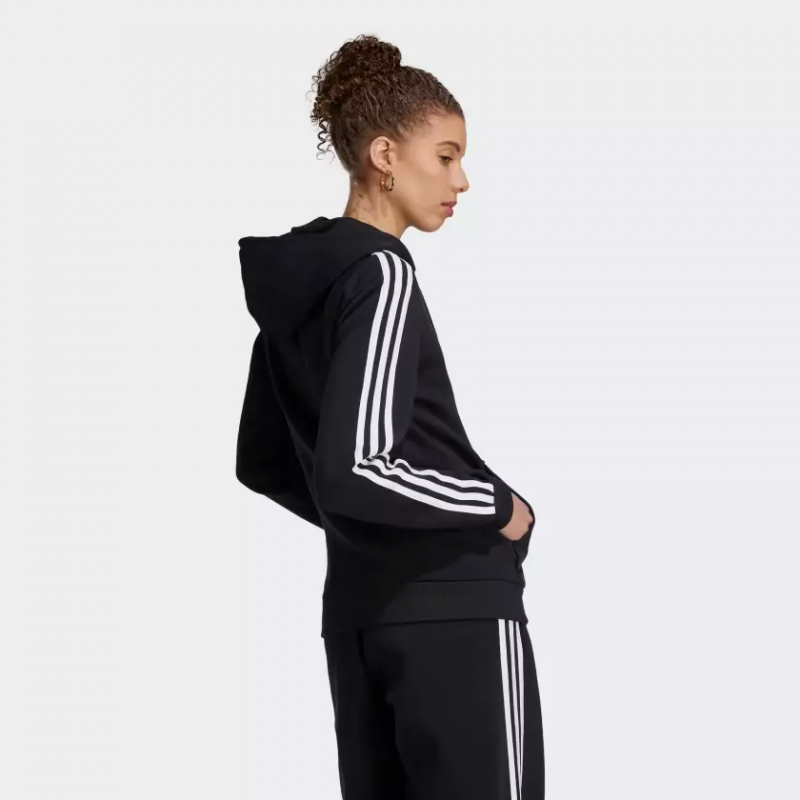 adidas Womens' Essentials 3-Stripes Full-Zip Fleece Hoodie - Black