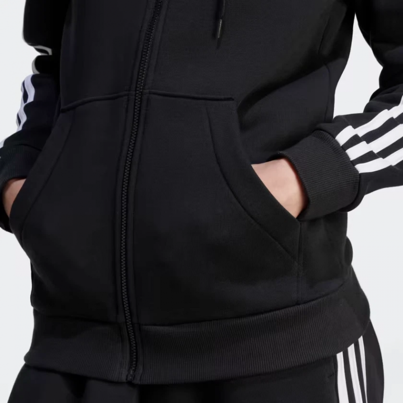 adidas Womens' Essentials 3-Stripes Full-Zip Fleece Hoodie - Black
