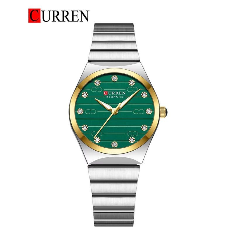 ساعه CURREN ستاتي لون اخضر فضي
