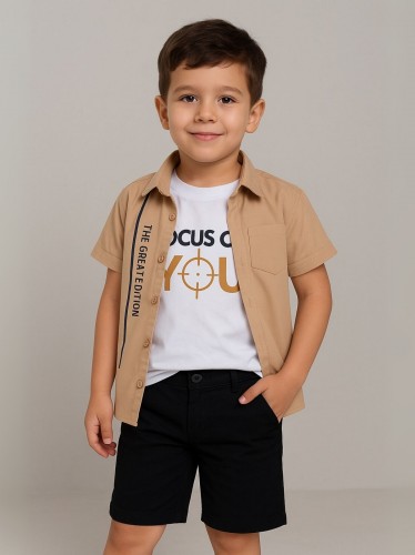 طقم ولادي ثلاث قطع شورت وبلوزه وقميص