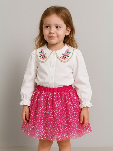 طقم بناتي قطعتين تنورة وقميص