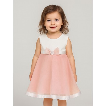 فستان بناتي لون زهري وأبيض