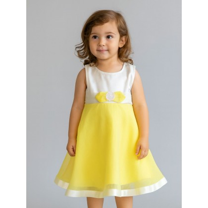 فستان بناتي أصفر وأبيض