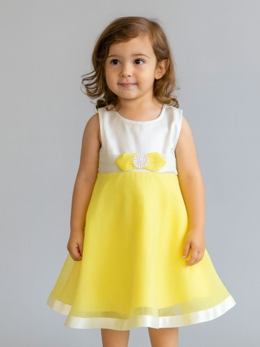 فستان بناتي أصفر وأبيض