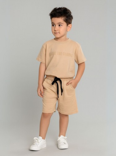 طقم ولادي قطعتين شورت وتيشيرت لون بيج