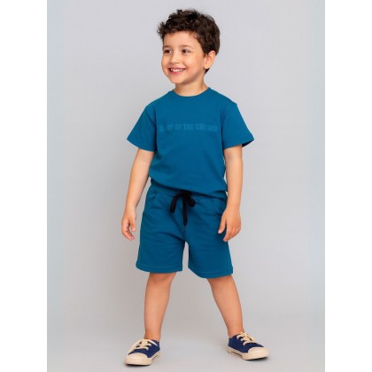 طقم تيشيرت و شورت لون أزرق