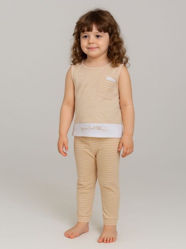 طقم بناتي قطعتين لون بيج