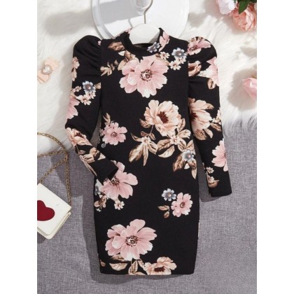 فستان بناتي لون اسود مورد