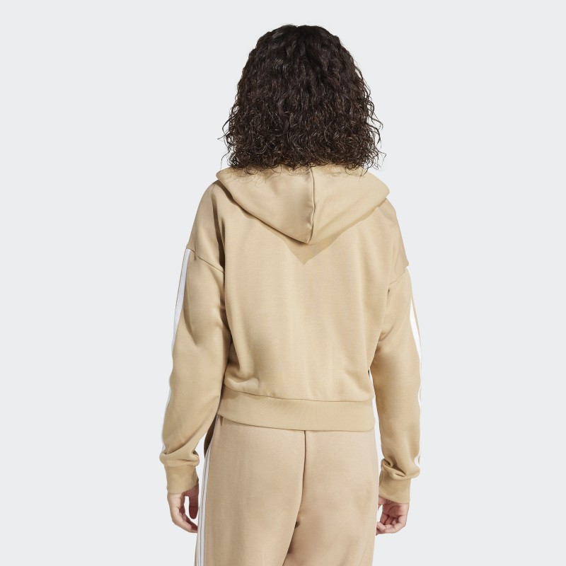 Adidas Womens' Essentials 3-Stripes French Terry Full-Zip Hoodie - Brown