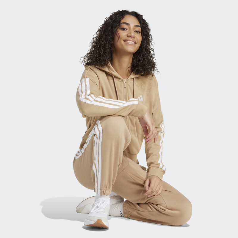 Adidas Womens' Essentials 3-Stripes French Terry Full-Zip Hoodie - Brown