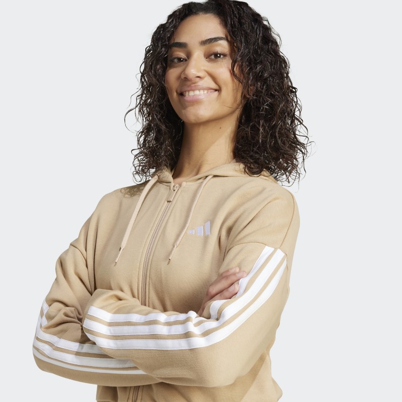 Adidas Womens' Essentials 3-Stripes French Terry Full-Zip Hoodie - Brown