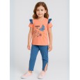 بجامة بناتي بأكمام قصيرة (قطعتين) لون برتقالي وأزرق