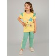 بجامة بناتي بأكمام قصيرة (قطعتين) لون أصفر وأخضر