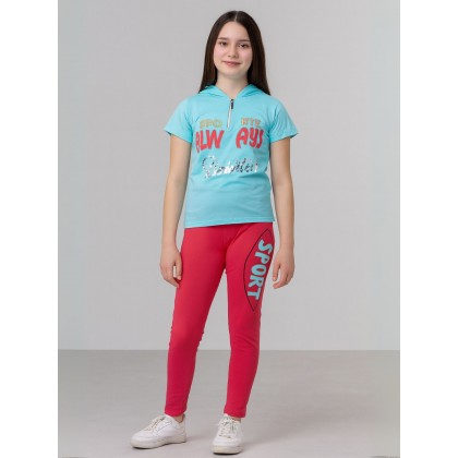 بجامة بناتي بأكمام قصيرة (قطعتين) لون أزرق