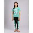 بجامة بناتي بأكمام قصيرة (قطعتين) لون أخضر وأسود