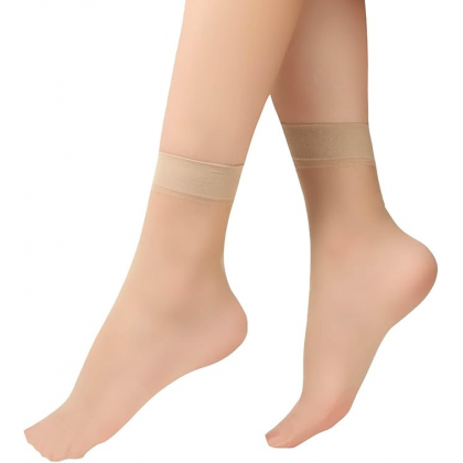 جوارب ستاتي شفاف نايلون (10 أزواج) لون بيج
