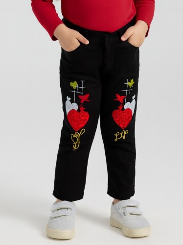 بنطلون جينز بناتي مزخرف لون أسود