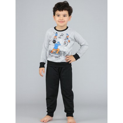 طقم قطعتين بلوزة وبنطلون ولادي لون سكني وأسود