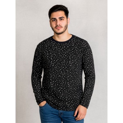 بلوزة بأكمام طويلة بتصميم نقط بيضاء للرجال لون أسود