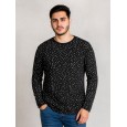 بلوزة بأكمام طويلة بتصميم نقط بيضاء للرجال لون أسود