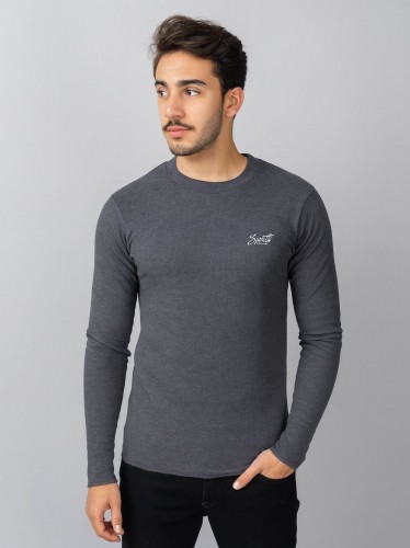 بلوزة بأكمام طويلة للرجال لون رمادي غامق