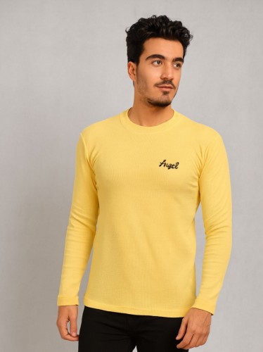 بلوزة بأكمام طويلة للرجال لون أصفر