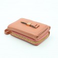 جزدان ستاتي جلد حجم صغير سحاب + خانة إضافية للكروت والنقود الورقية - لون بني