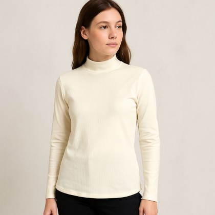 بلوزه قطن ستاتية كم طويل نصف قبة جولف لون أبيض