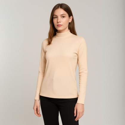 بلوزه قطن ستاتية كم طويل نصف قبة جولف لون بيج