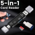 قارئ بطاقات 5 في 1 للجوال واللابتوب متعدد الوظائف USB 2.0 / Micro USB / Type-C OTG لبطاقات TF لسهولة وسرعة نقل البيانات.