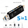 قارئ بطاقات 5 في 1 للجوال واللابتوب متعدد الوظائف USB 2.0 / Micro USB / Type-C OTG لبطاقات TF لسهولة وسرعة نقل البيانات.