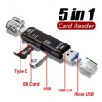قارئ بطاقات 5 في 1 للجوال واللابتوب متعدد الوظائف USB 2.0 / Micro USB / Type-C OTG لبطاقات TF لسهولة وسرعة نقل البيانات.