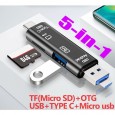 قارئ بطاقات 5 في 1 للجوال واللابتوب متعدد الوظائف USB 2.0 / Micro USB / Type-C OTG لبطاقات TF لسهولة وسرعة نقل البيانات.