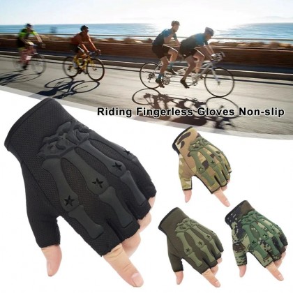 قفازات كفوف نصف اصبع مقاومة للانزلاق، مثالية في الجيم ولراكبي الدراجات - لون أسود