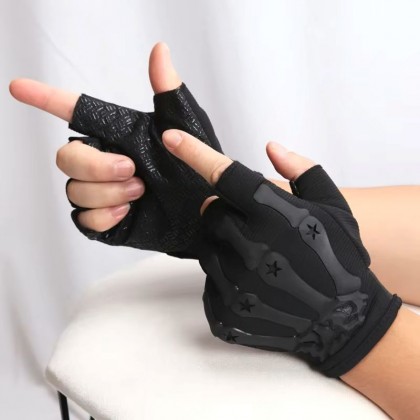 قفازات كفوف شتوية رياضية نصف اصبع، مثالية في الجيم - قفازات لياقة بدنية وكمال الأجسام ورفع الأثقال في الجيم  - لون أسود