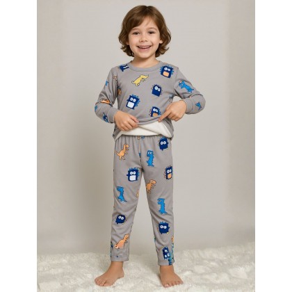 بجامة بأكمام طويلة قطعتين بناتي برسومات لون رمادي
