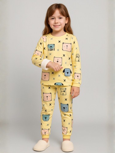 بجامة بأكمام طويلة قطعتين بناتي برسومات لون أصفر